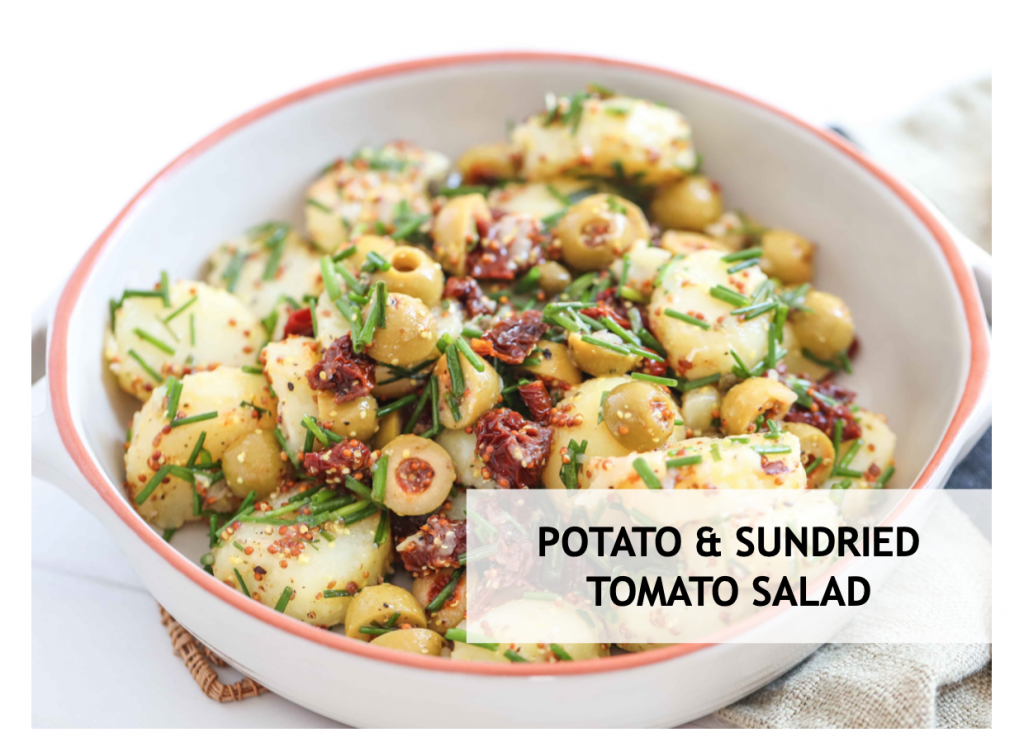 New potato and sundried tomato salad by Evienutrition vegan recipe