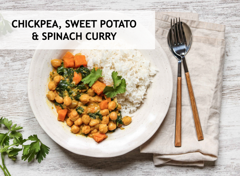 Chickpea curry recipe, sweet potato & spinach curry