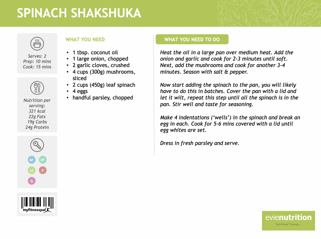 healthy recipe nutrition for women spinach shakshuka breakfast